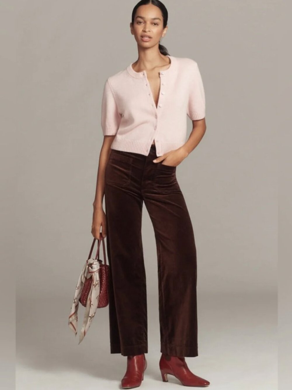 Anthropologie Maeve Colette Dark Brown Velvet Full Length Pants Size 26